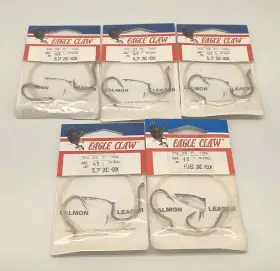 Eagle Claw 047708010320 Lot Of 5 580-30 Salmon Leader Slip Tie Size 4/5 Mooching Rigs 30lb Eagle Claw 047708010320 Lot Of 5 580-30 Salmon Leader Slip Tie Size 4/5 Mooching Rigs 30lb