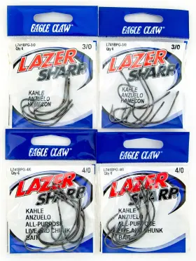 Eagle Claw 047708011839 Lazer Sharp Kahle Hooks Lot Of 4 Packs 3/0 4/0 Platinum Black