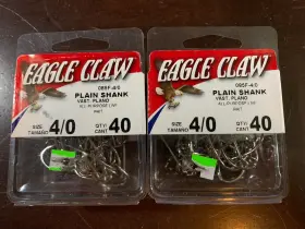 Eagle Claw 047708015776 Fish Hooks Plain Shank Sz 4/0 For All-purpose Live Bait 40pack X2pks