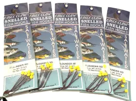 Eagle Claw 047708484046 30 Snelled Saltwater Fishing Hooks Flounder Rd #9170-9 Hd Red 5 Pkgs
