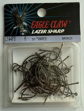 Eagle Claw 047708502283 L144fs Size 6 Bronze Lazer Sharp Kahle Hooks 50-pack - New Eagle Claw 047708502283 L144fs Size 6 Bronze Lazer Sharp Kahle Hooks 50-pack - New