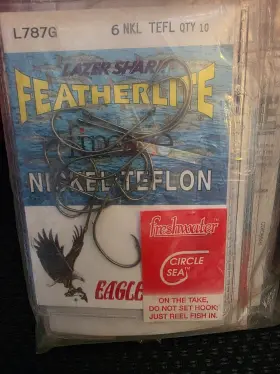 Eagle Claw 047708529402 One Carton 10 Pks/carton L787g Size 6 Featherlite Lazer Sharp Hooks