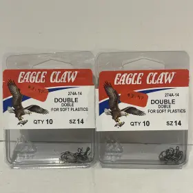 Eagle Claw 047708536431 2 Packs Double Hooks For Soft Plastics 274a-14 Size 14 20 Eagle Claw 047708536431 2 Packs Double Hooks For Soft Plastics 274a-14 Size 14 20