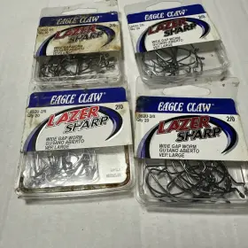 Eagle Claw 047708615075 4 Packs Of 2/0 Lazer Sharp Wide Gap Worm L092u-2/0 Lot Fishing