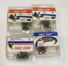 Eagle Claw 047708615280 Treble Hooks 4 Box Approx. 80 Sharp And Round Bend Size #6 Look Lot Eagle Claw 047708615280 Treble Hooks 4 Box Approx. 80 Sharp And Round Bend Size #6 Look Lot