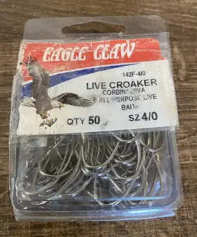 Eagle Claw 047708633574 Live Croaker Corbina Viva 142f-4/0 44ct Strong Nickel Hooks Eagle Claw 047708633574 Live Croaker Corbina Viva 142f-4/0 44ct Strong Nickel Hooks