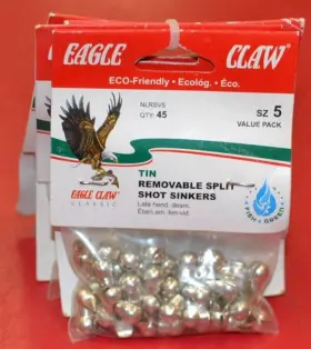 Eagle Claw 047708673754 180pc Size 5 Tin Removeable Split Shot Sinkers