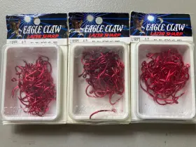 Eagle Claw 047708690294 150 Lazor Sharp 4/0 Hooks Octopus Red 3 Boxes Of 50 Salmon Steelhead