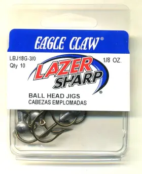 Eagle Claw 047708694261 New 10 Pak Lazer Sharp Ball Head Jigs Hooks 1/8 Oz Lbj18g Fishing#524