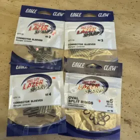 Eagle Claw 047708699167 Lot Of 4 Lazer Connector Sleeves Size 2 3 And Sz 5 Oval Split Rings Eagle Claw 047708699167 Lot Of 4 Lazer Connector Sleeves Size 2 3 And Sz 5 Oval Split Rings