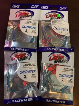 Eagle Claw 047708699334 Double Drop Steel Wire Rig 2pk 23 Inch Saltwater Lot X4pks Lazer Sharp
