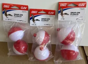 Eagle Claw 047708705189 Lot Of 6 3x 2-packs New Red And White Snap On Floats 1 3/4 Inch 2