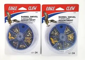 Eagle Claw 047708705981 Set Of 2 Barrel Swivel With Safety Snap Assortment Brass Finish 24ct