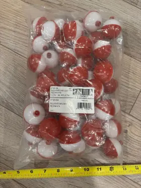 Eagle Claw 047708709347 Bag Of 50 New Plastic Spring Fishing Bobber Floats 1.50 Inch Red White