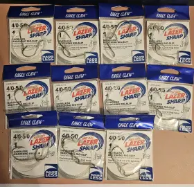 Eagle Claw 047708745819 Lot Of 11 Barbless Mooching Rig-slip 4/0-5/0 L580b-25-4/5 Lazer Sharp Eagle Claw 047708745819 Lot Of 11 Barbless Mooching Rig-slip 4/0-5/0 L580b-25-4/5 Lazer Sharp