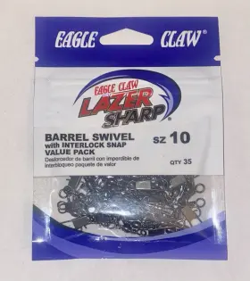 Eagle Claw 047708772419 3 Packs New Laser Sharp Barrel Swivel Interlock Snap Size 10 Eagle Claw 047708772419 3 Packs New Laser Sharp Barrel Swivel Interlock Snap Size 10