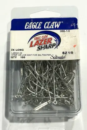 Eagle Claw 066-1/0 66 #1/0 Seaguard Extra Long Shank Hooks 100ct Free Shipping Eagle Claw 066-1/0 66 #1/0 Seaguard Extra Long Shank Hooks 100ct Free Shipping
