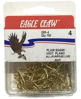 Eagle Claw 089-4 100 Plain Shank All-purpose Live Bait Hook Size 4 Gold Eagle Claw 089-4 100 Plain Shank All-purpose Live Bait Hook Size 4 Gold