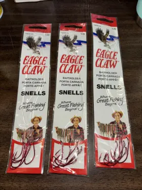 Eagle Claw 139ge-1/0 Lazer Sharp Baitholder Snells Fishing Hook 3 Packs Eagle Claw 139ge-1/0 Lazer Sharp Baitholder Snells Fishing Hook 3 Packs