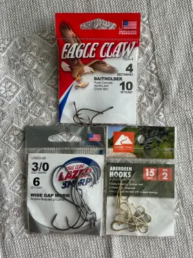 Eagle Claw 186f-1 186a-4 Baitholder Aberden Hooks Size 2 Lazer Sharp 3 Set Eagle Claw 186f-1 186a-4 Baitholder Aberden Hooks Size 2 Lazer Sharp 3 Set