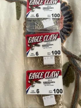 Eagle Claw 202a-6 Aberdeen Hook Gold Size 6 202-6/ Qty 100 Each Total 300 Eagle Claw 202a-6 Aberdeen Hook Gold Size 6 202-6/ Qty 100 Each Total 300