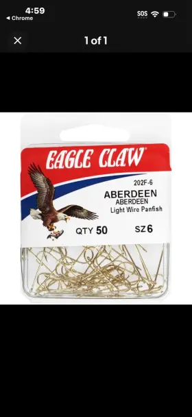Eagle Claw 202f-6 Aberdeen Size 6 Fishhooks 50 Pack Eagle Claw 202f-6 Aberdeen Size 6 Fishhooks 50 Pack