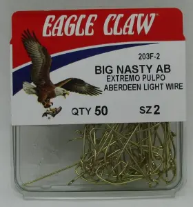 Eagle Claw 203fh-2 Size 2 Gold Big Nasty Aberdeen Hooks 50ct Eagle Claw 203fh-2 Size 2 Gold Big Nasty Aberdeen Hooks 50ct