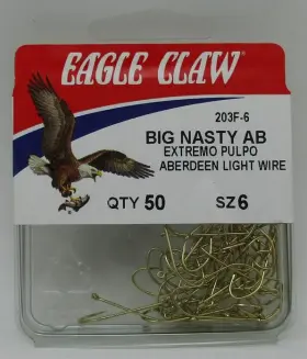 Eagle Claw 203fh-6 Size 6 Gold Big Nasty Aberdeen Hooks 50ct Eagle Claw 203fh-6 Size 6 Gold Big Nasty Aberdeen Hooks 50ct