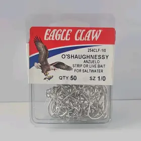 Eagle Claw 254clf-1/0 Oshaughnessy Hooks Size 1/0 Silver 50 Pack