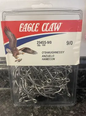 Eagle Claw 254ss-9/0 Oshaughnessy Hooks Stainless Steel Size 100ct