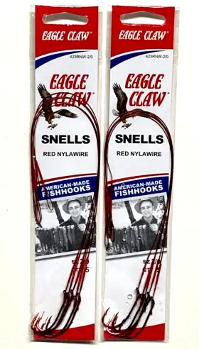 Eagle Claw 423rnw-2/0 2 Packs Snelled Red Nylawire Size 2/0 Hook 5-count #423rnw-2/0