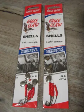 Eagle Claw 4284h-6 2 Pks Fishing 2-way Spinner Snells 4284h Fish Hooks - Size 6 Nickel