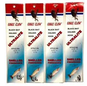 Eagle Claw 442-10 4 Packs Ultralite Snelled Size 10 Black Bait Holder Hook 6 Count Pack Eagle Claw 442-10 4 Packs Ultralite Snelled Size 10 Black Bait Holder Hook 6 Count Pack