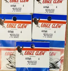 Eagle Claw 449wa-4 4 Packs Weedless Baitholder Hook #4 Ringed Eye Bronze 5pk