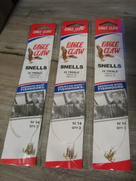Eagle Claw 673-14 9 Snelled 2x Treble Snell Fishing Hooks - Size 14 Gold #673