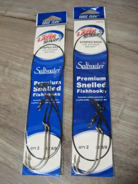 Eagle Claw 9140-6 4 Snelled 6/0 Striped Bass Fish Hooks - 18 Inch Nylawire Leader And Swivels