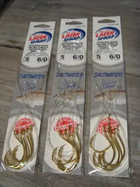 Eagle Claw 9212c1-6 15 Snelled 6/0 Striped Bass Inline Circle Baitholder Fish Hooks