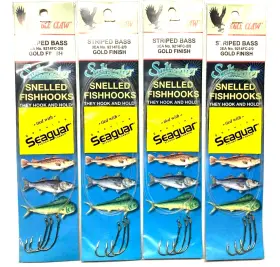Eagle Claw 9214fc-2/0 4 Packs Snelled Saltwater Striped Bass Hook Size 2/0 Gold Finish 3ct