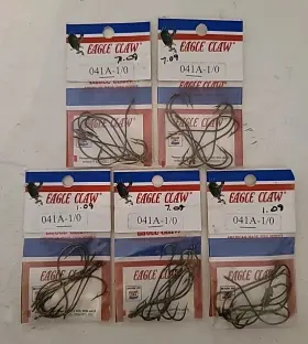 Eagle Claw Fishing Hooks 45568 Lot Of 5 41a Size 1/0 Bronze Bent Shank Texas Rig Worm Fish New
