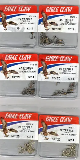 Eagle Claw Hooks 376ts-14 6 Packs Of 2x Treble Size 14 20 Per Pack 374ts-14 Eagle Claw Hooks 376ts-14 6 Packs Of 2x Treble Size 14 20 Per Pack 374ts-14