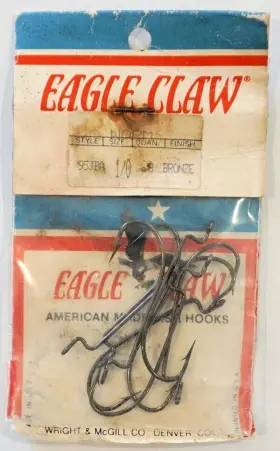 Eagle Claw Hooks 95jba Vintage Worm Size 1/0 Bronze Lot Of 20 Packs Style 95jba-1/0