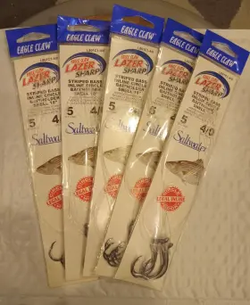 Eagle Claw Hooks L801c1-4/0 5pks Of 5 Snell 18 Inch #4 Striped Bass Circle Bait Holder
