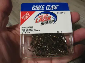 Eagle Claw L042f-2 50 Lazer Sharp Wide Bend Fish Hooks - Bronze L042f Style Size 2