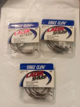 Eagle Claw L092g-8-2 1/16 Oz 3/0 Lazer Sharp Weighted Worm Hook 5/pk 3 Packs L092g-8-3/0 Eagle Claw L092g-8-2 1/16 Oz 3/0 Lazer Sharp Weighted Worm Hook 5/pk 3 Packs L092g-8-3/0