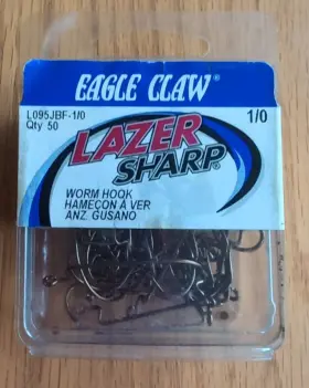 Eagle Claw L095jbf-1/0 Lazer Sharp Worm Hooks Size 1/0 Bulk 50 Pack
