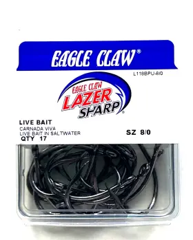 Eagle Claw L118bpu-8/0 Live Bait Saltwater Hook Size 8/0 Black Platinum 17 Count Package