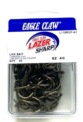 Eagle Claw L118mgf-4/0 Live Bait Saltwater Hook Size 4/0 Bronze 50 Count Pack