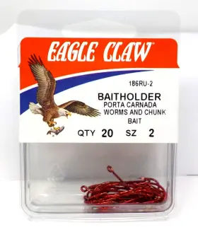 Eagle Claw L186ru-2 Red Size 2 Bait Holder And Worm Fish Hooks 186ru-2 20 New