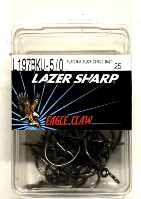Eagle Claw L197bku-5/0 Lazer Sharp Circle Bait Hook Size 5/0 Black Platinum 25-count Package