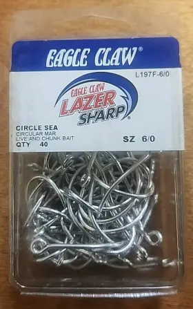 Eagle Claw L197fh-6/0 L197f -6/0 Circle Seahooks. 40 Count Pack. Stainless Steel Eagle Claw L197fh-6/0 L197f -6/0 Circle Seahooks. 40 Count Pack. Stainless Steel